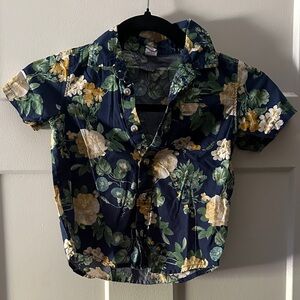 Old Navy Kids Floral Button Down Shirt - Navy and Yellow